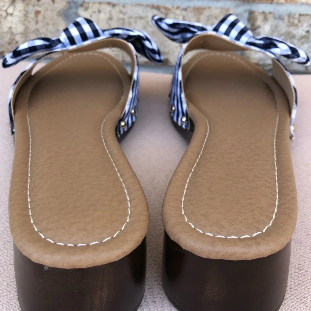 Comfort est 1946 Gingham Blue White Bow Versatile Slide Mule Clog Sandal 10